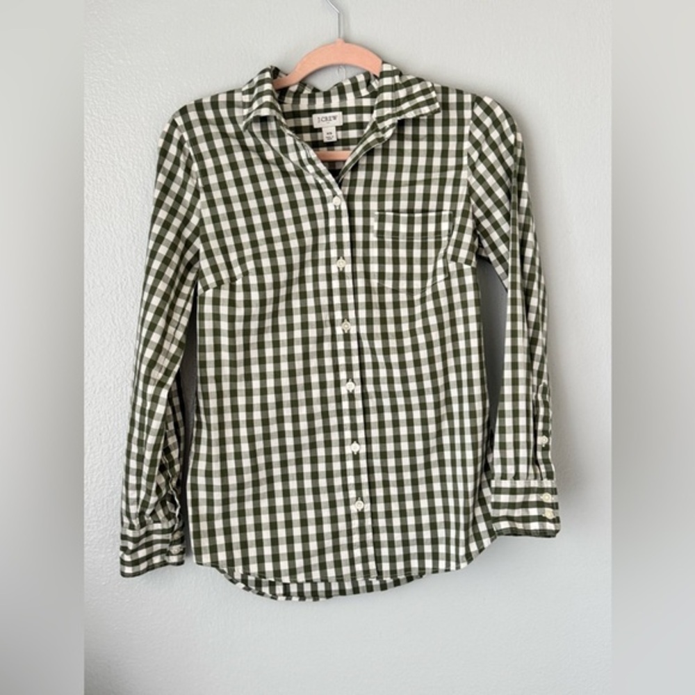 J.Crew XS Green White Gingham Button Down Shirt – Classic Preppy Top